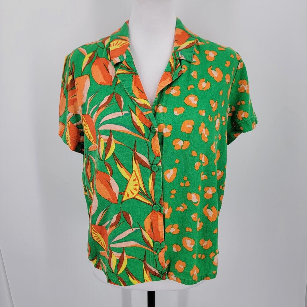 Tabitha Brown for Target Shirt Womens Large Linen Blend Fruit Animal Print